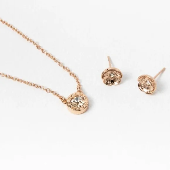Coach Open Circle Necklace & Tea Rose Stud Earrings Set - Picture 4 of 15